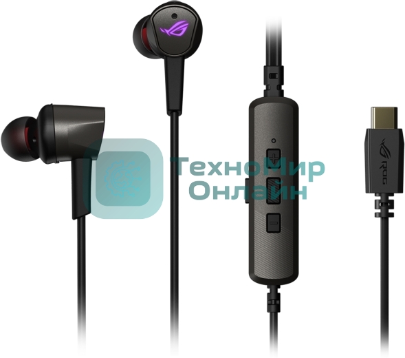 Гарнитура ASUS ROG Cetra II чёрный, проводная, USB-C, вставные, шумоподавление микрофона, регулятор громкости, чехол в комплекте