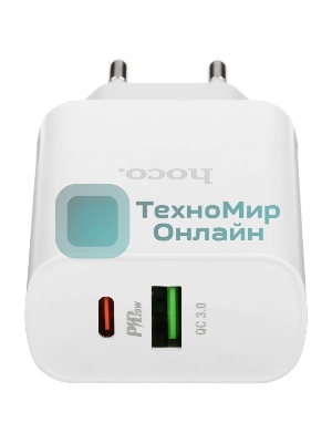 Блок питания (сетевой адаптер) HOCO C80A Rapido PD+QC3.0, 20W два порта (1хUSB-A, 1хType-C), белый