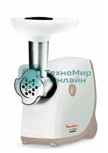 Мясорубка электрическая Moulinex ME476132 белый/бежевый, 2000 Вт, 2.3 кг/мин, защита от перегрузки, насадки - 9