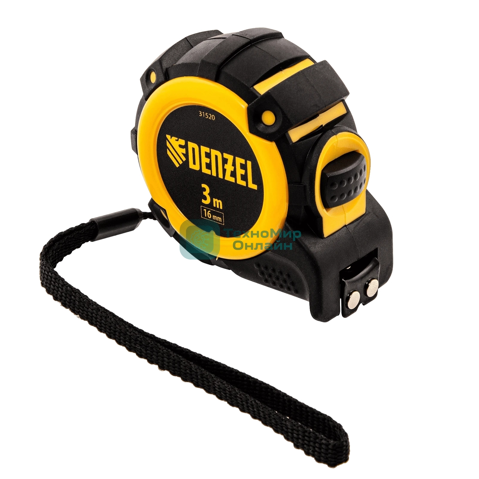 Рулетка Denzel 3м х 16мм, автоматич. фиксац., нейлон. покрытие, магнит. зацеп, двухстор. разметка