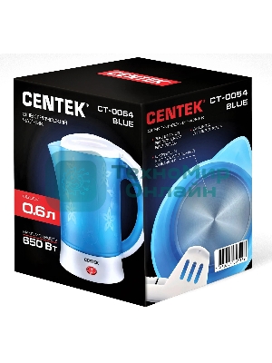 Чайник электрический дорожный Centek CT-0054 синий, 600 мл, 650 Вт