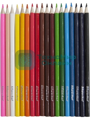 Карандаши цветные Silwerhof Eco 2.65 мм, шестигранный профиль, дерево, ассорти, 18 цветов, коробка с европодвесом