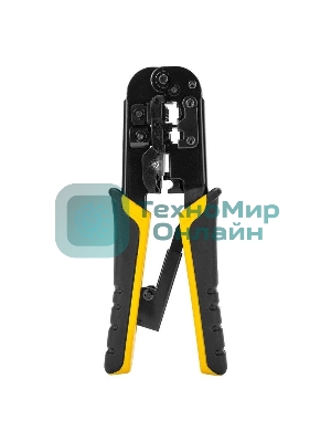 Обжимные клещи Deli DL4971 4P,6P,8P Размер: 200 мм. Спецификация обжима: 4P, 6P, 8P. Сталь A3 с черным покрытием. Ручка из ПВХ и ТПР. Храповой механизм. Подходит для витой пары UTP/STP и телефонных кабелей.