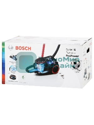 Пылесос Bosch BGS41POW1 черный/красный, 350/700 Вт, уборка сухая, пылесборник контейнер 2.4 л