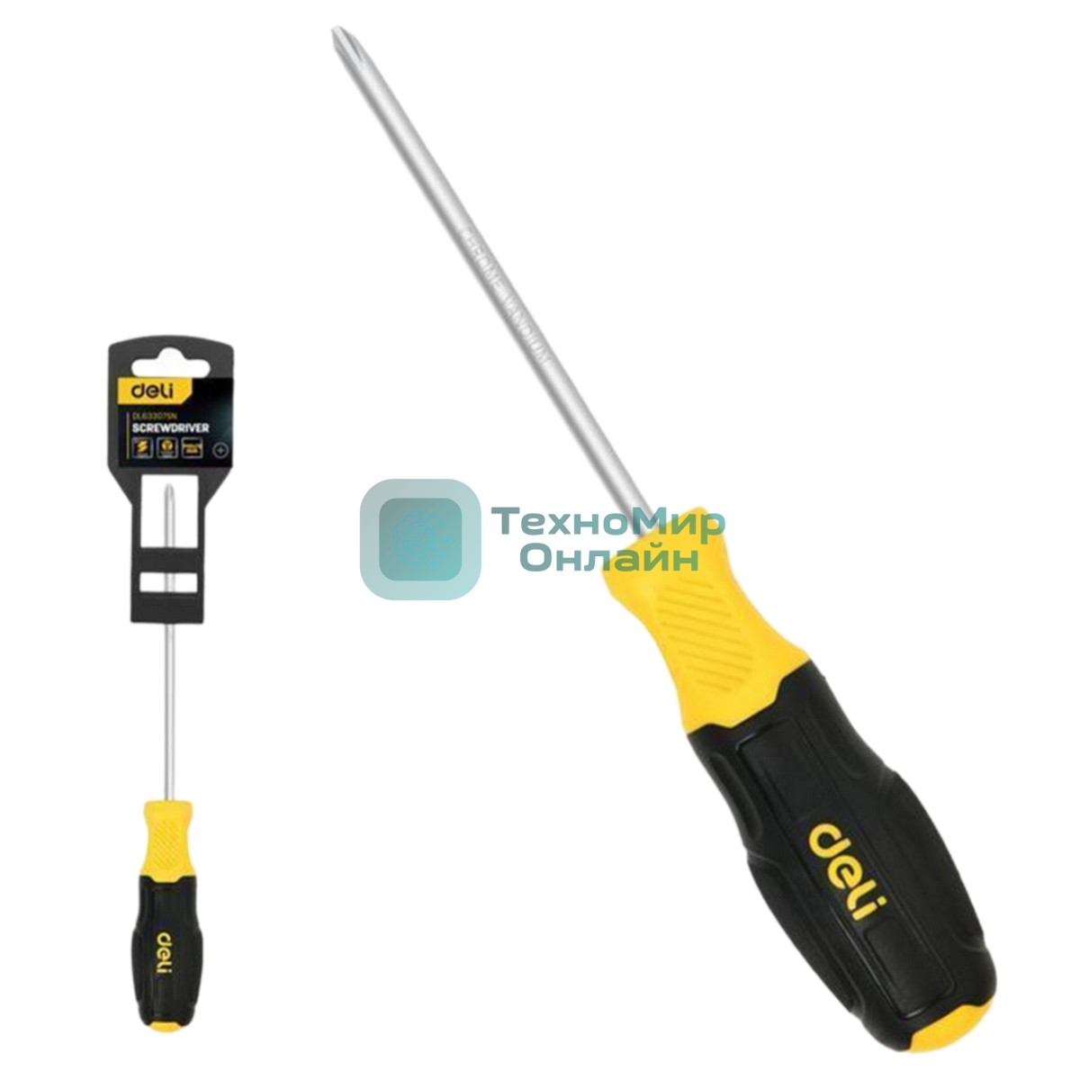 Крестовая отвертка Deli DL633075N PH0x75мм сталь Cr-V, двухкомпонентная прорезиненная рукоять