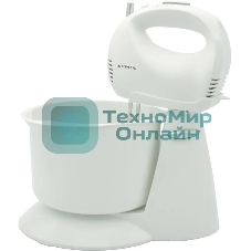 Миксер SUPRA MXS-530 с чашей. 500 Вт. Режим Турбо. 5 скоростей. Две насадки: для взбивания яиц и крема и для замеса тяжелого теста. белый