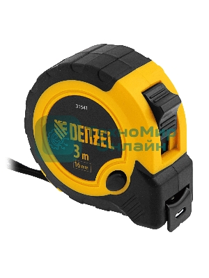 Рулетка Denzel 3м х 16мм, двухкомп. корпус, кнопка-пауза