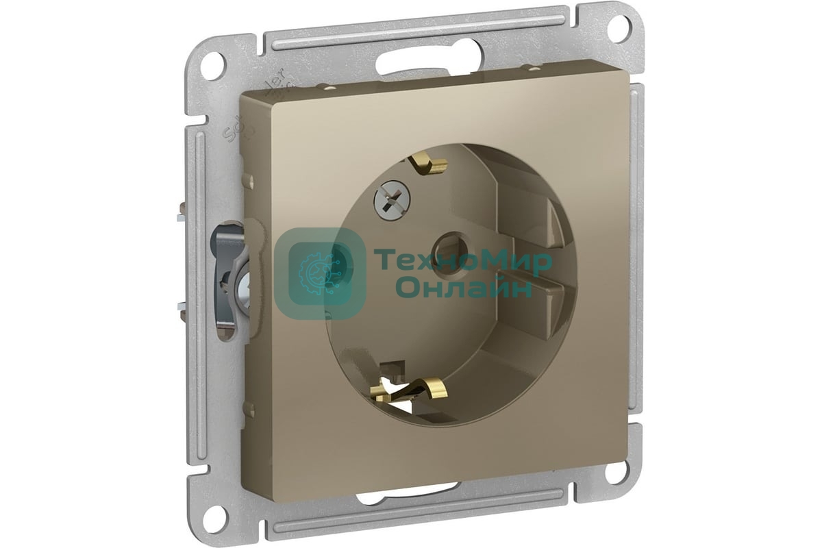 Механизм розетки 1-м СП AtlasDesign с заземл. защ. шторки 16А шампань SchE ATN000545