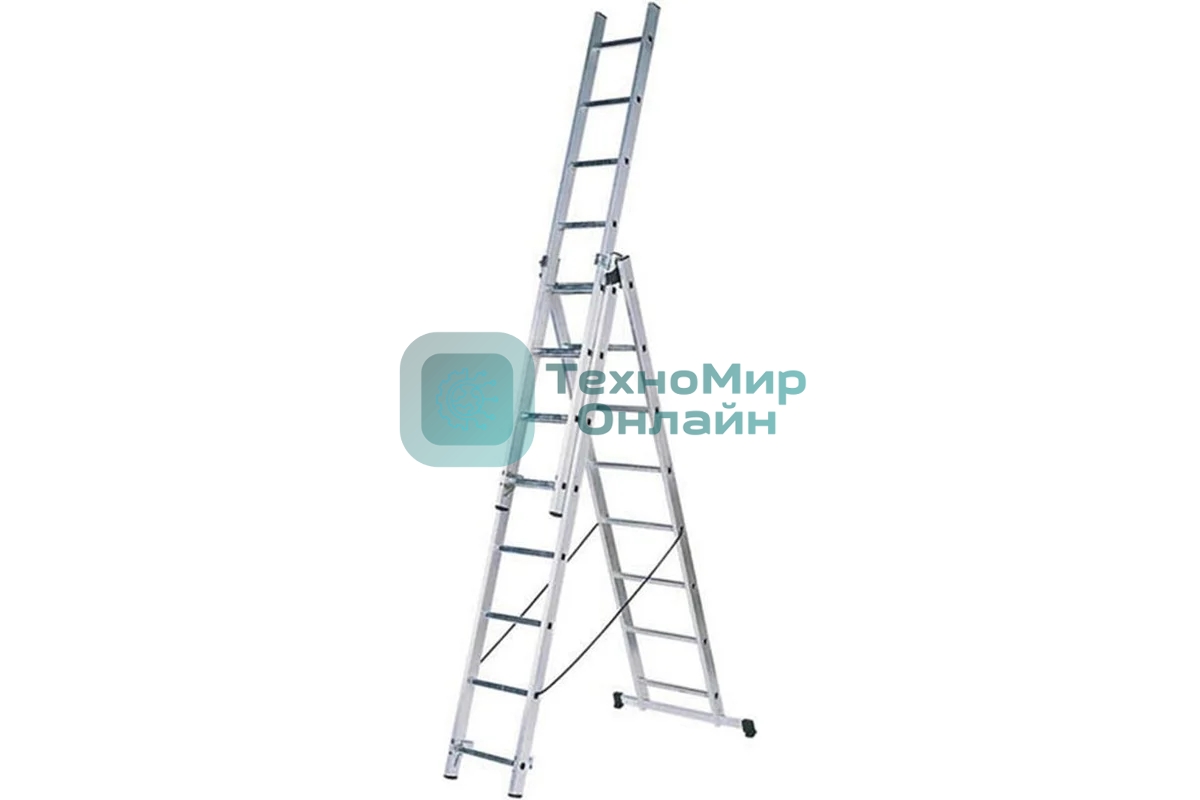Лестница FIT 65434 трехсекционная алюминиевая 3х9 ступеней h=257/449/641 см вес 11.18кг