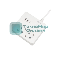 Бытовой удлинитель PowerCube, 2 р с/з вык.,3USB, 3500 Вт, 16А, 1.9 м, 3x1,0 (белый) квадрат