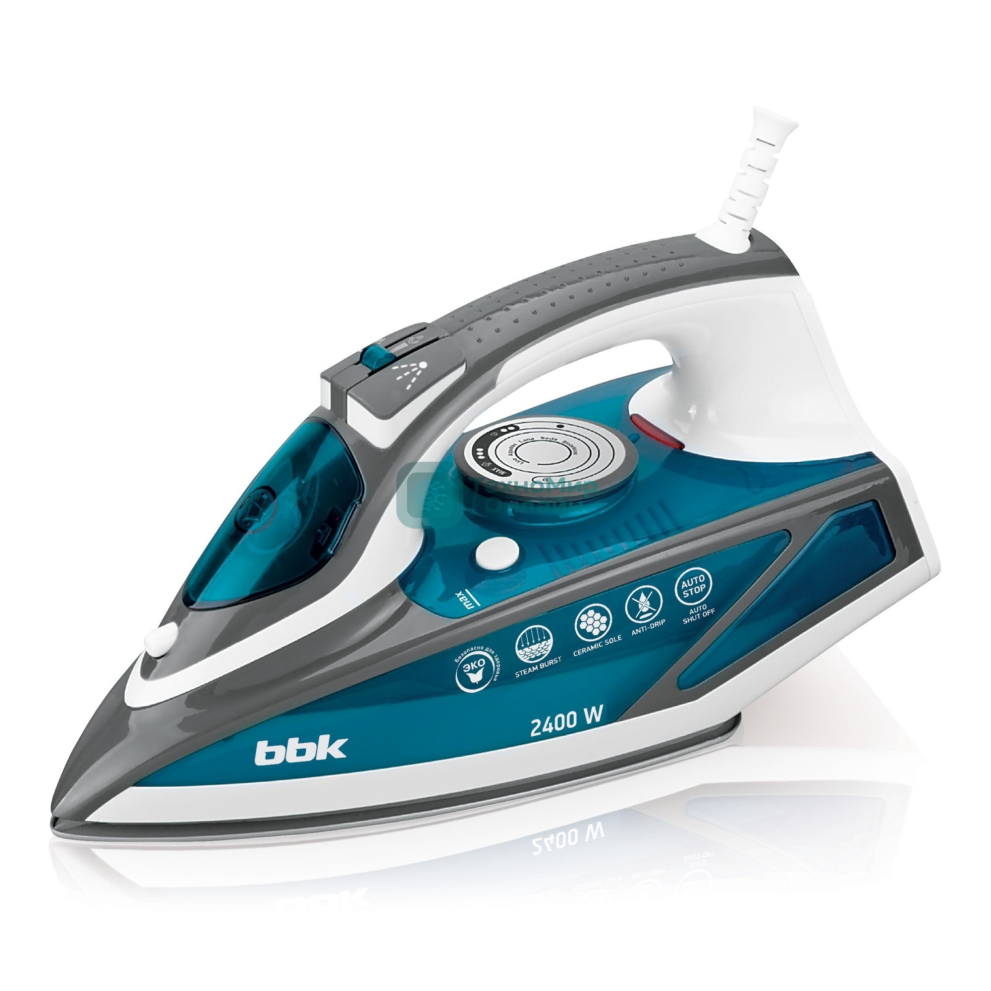 Утюг BBK ISE-2402 синий, 2400 Вт, 40 г/мин, 140 г/мин, 450 мл