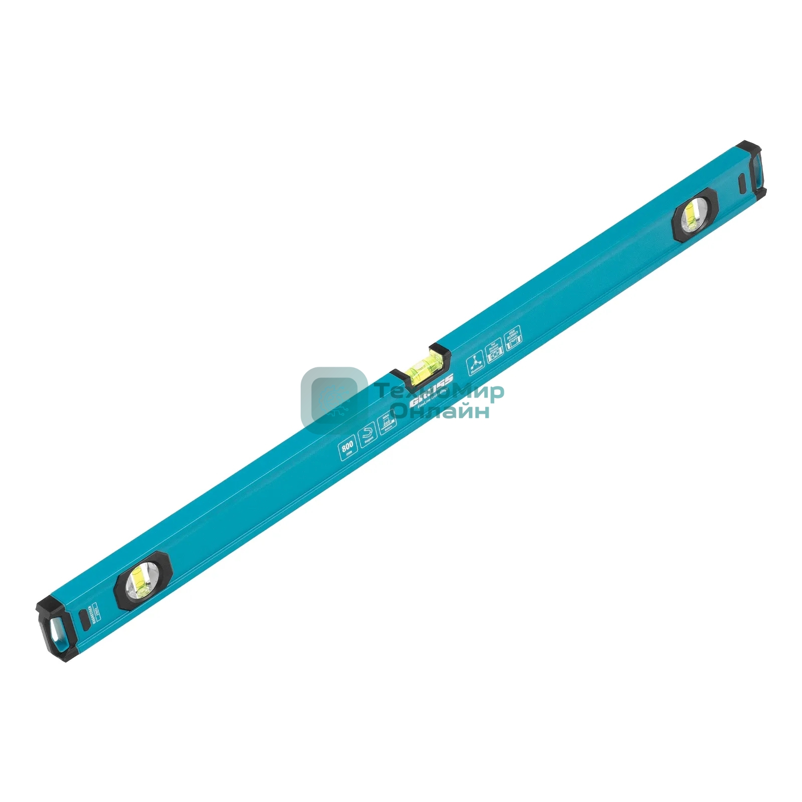 Уровень Gross 33652 алюминиевый, магнит., фрезерованный, 3 глазка, 0,5 мм/м, 800 мм