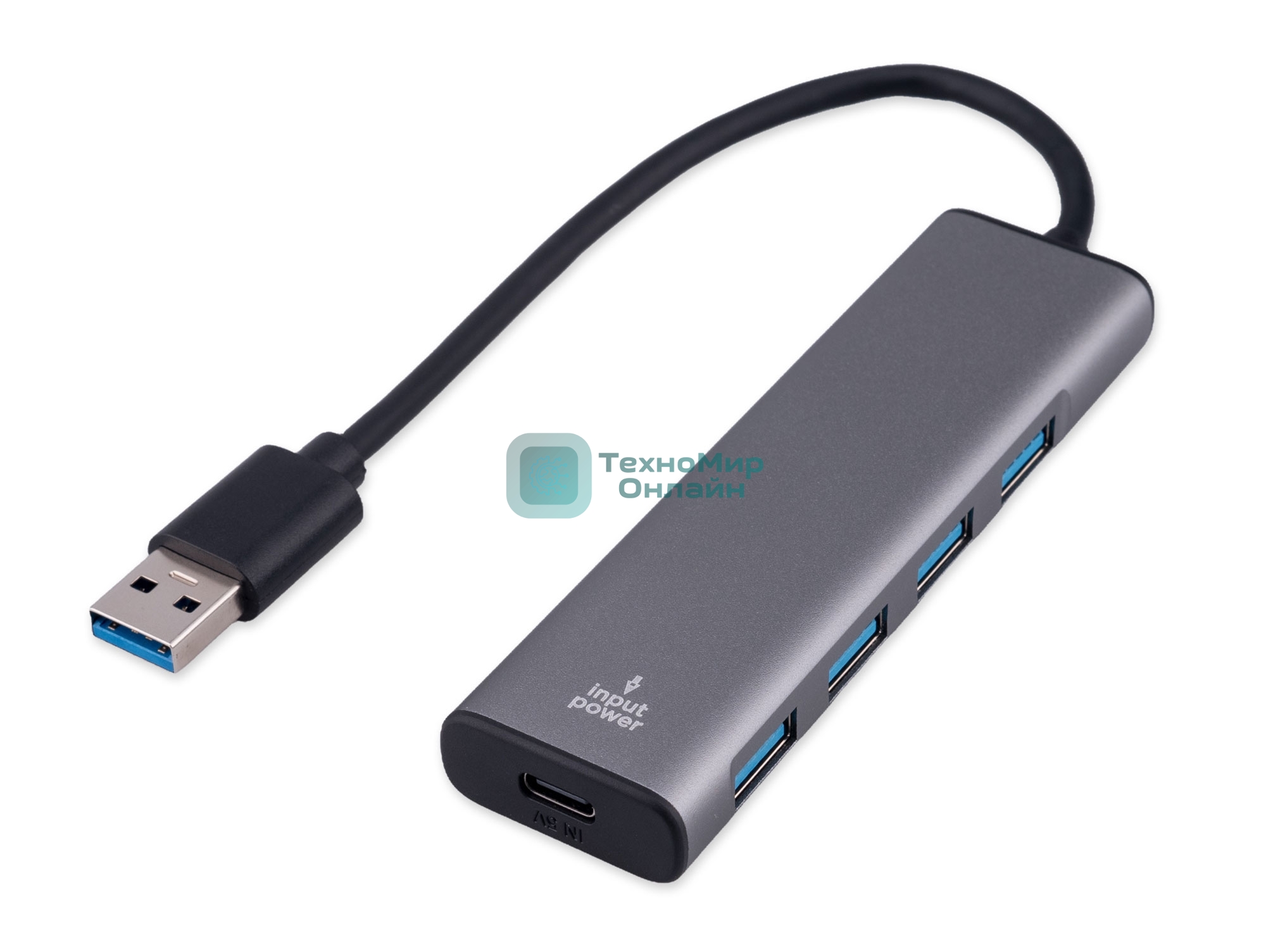 Разветвитель USB3.1 Gembird UHB-U3P7-01, 7хUSB, с доп.питанием (порт Type-C), кабель USB 19см, алюминий, коробка