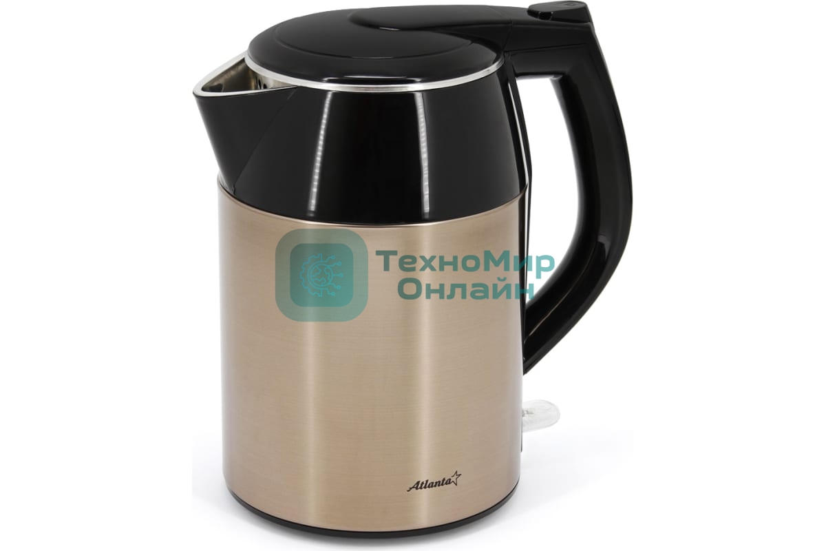 Чайник электрический Atlanta ATH-2446 1.8 л, нержавейка, черный, двухстенный