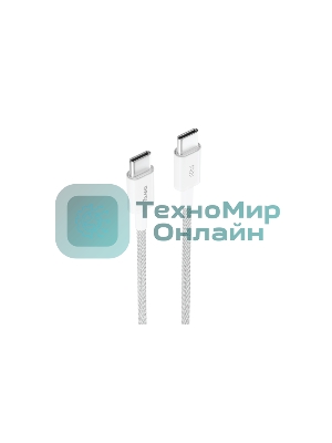 Кабель OLMIO SIMPLE, Type-C - Type-C, 60W 3A, 1.2м, тканевая оплетка, белый