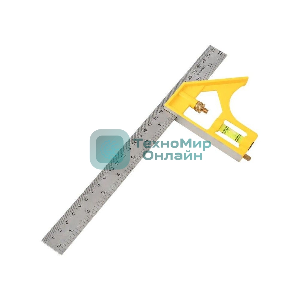 Линейка строительная с угольником и уровнем Deli DL7300Y 300мм, нержавеющая сталь, пузырьковый уровень