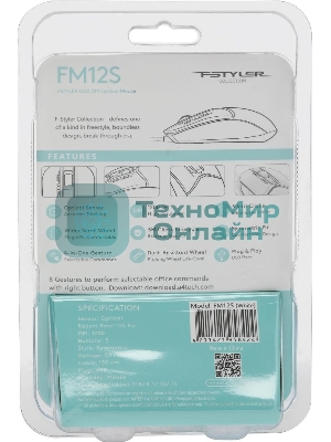 Мышь проводная A4Tech Fstyler FM12S белый, 1200 dpi, USB, кнопки - 3