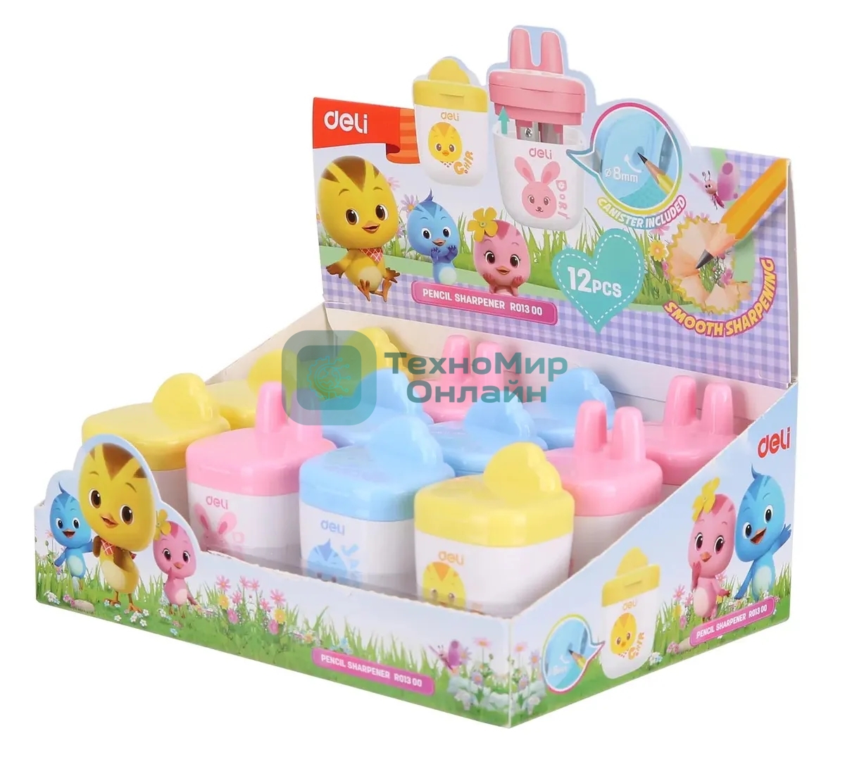 Точилка для карандашей ручная Deli ER01300, 1 отверстие, пластик, ассорти, дисплей