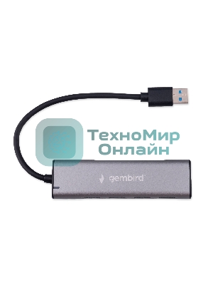 Разветвитель USB3.1 Gembird UHB-U3P7-01, 7хUSB, с доп.питанием (порт Type-C), кабель USB 19см, алюминий, коробка