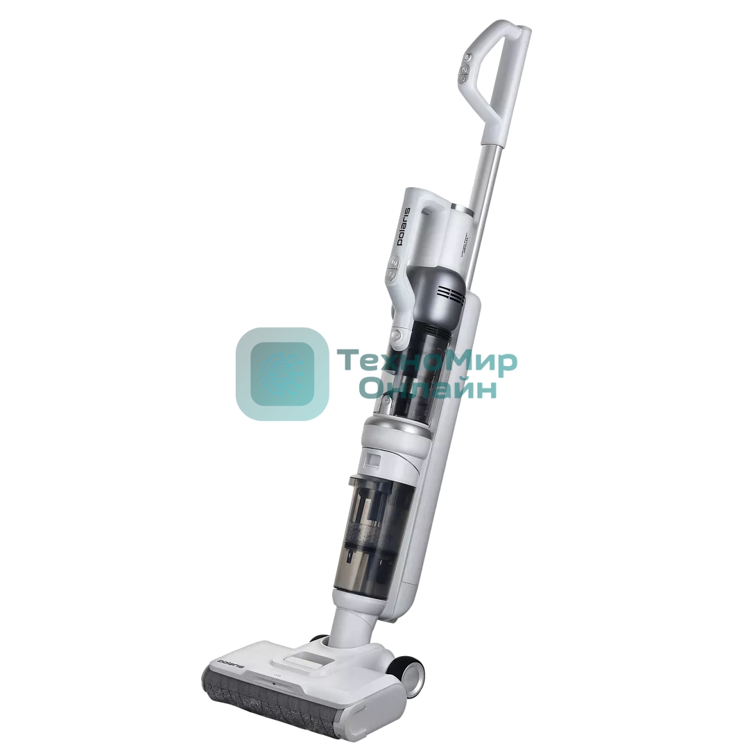 Пылесос вертикальный моющий Polaris PVCW 6070 белый, питание от аккумулятора, 135 Вт, уборка влажная/сухая, пылесборник 0.2 л