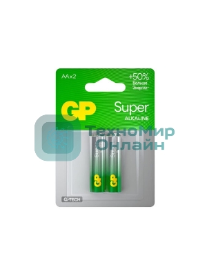 Алкалиновые батарейки GP Super Alkaline G-Tech 15А АA - 2 шт. на блистере