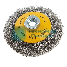 Щетка для УШМ Denzel 100 мм, М14, тарелка, витая нержавеющая проволока 0,3 мм