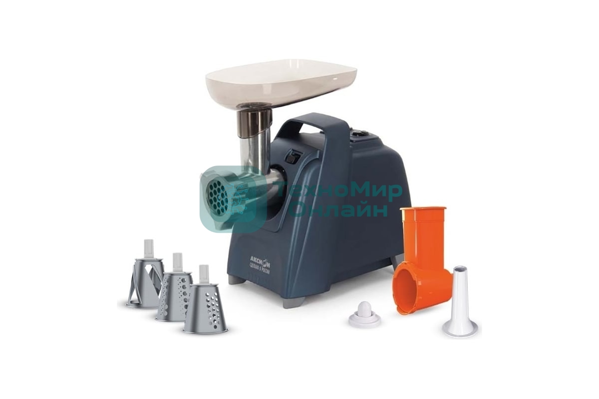 Мясорубка электрическая Аксион М61.03 темно-синий, 2000 Вт, 4.0 кг/мин, реверс, защита от перегрузки, насадки - 7