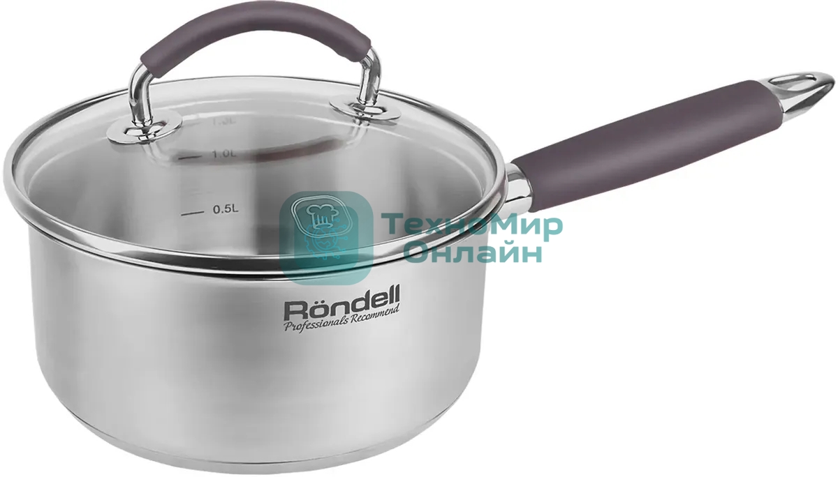Ковш Rondell Akzent RDS-1386, 1.3 л, с крышкой, стальной