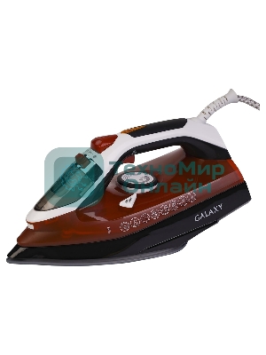 Утюг Galaxy GL 6131, оранжевый, паровой, 2500 Вт, подача пара до 50 г/мин, паровой удар до 230 г/мин, функции: автоотключение, самоочистка, антикапля, антинакипь, функция увлажнения, вертикальное отпаривание, керамическое покрытие подошвы, защита от перегрева, индикатор нагрева, резервуар для воды 370 мл