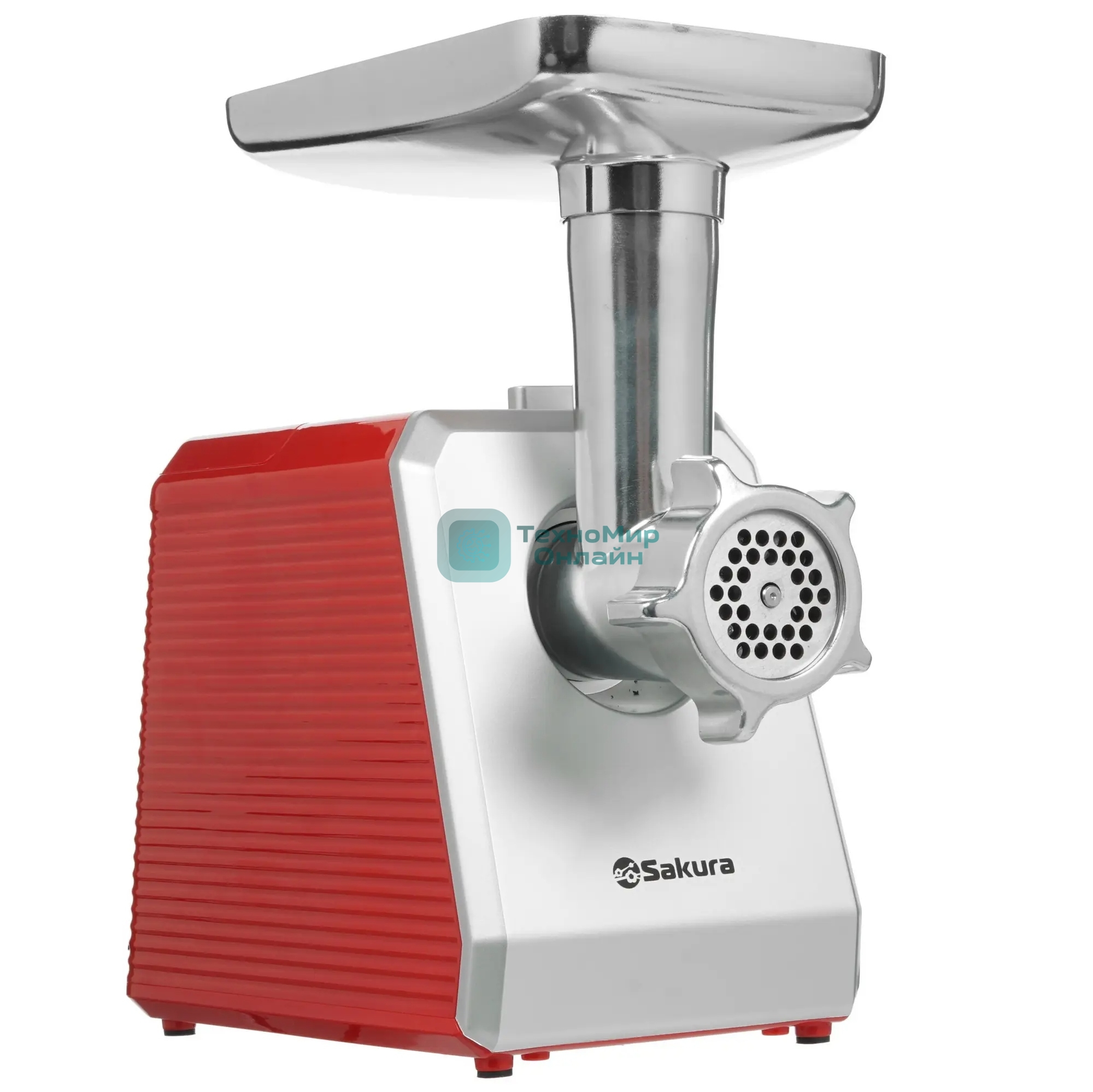 Мясорубка электрическая Sakura SA-6424R красный, 2000 Вт, 3.5 кг/мин, реверс, защита от перегрузки, металлический лоток, насадки - 4