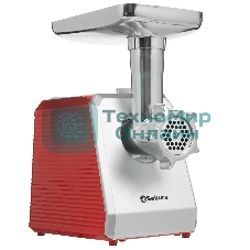 Мясорубка электрическая Sakura SA-6424R красный, 2000 Вт, 3.5 кг/мин, реверс, защита от перегрузки, металлический лоток, насадки - 4