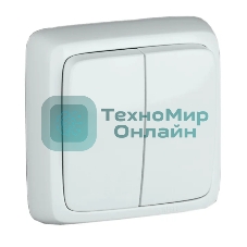 Выключатель HEGEL ВА16-153 двухклавишный наружный с изоляционной пластиной белый 16А