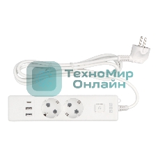 Бытовой удлинитель PowerCube, 2 р с/з вык.,3USB, 3500 Вт, 16А, 1.9 м, 3x1,0 (белый) PC-4-2M