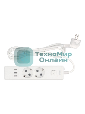 Бытовой удлинитель PowerCube, 2 р с/з вык.,3USB, 3500 Вт, 16А, 1.9 м, 3x1,0 (белый) PC-4-2M