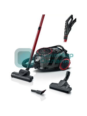 Пылесос Bosch BGS41POW1 черный/красный, 350/700 Вт, уборка сухая, пылесборник контейнер 2.4 л