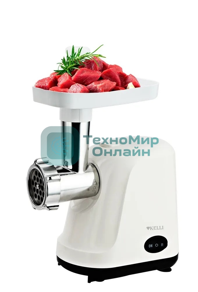Мясорубка электрическая KELLI KL-5007 белый, 2400 Вт, 3.0 кг/мин, реверс, защита от перегрузки, насадки - 2