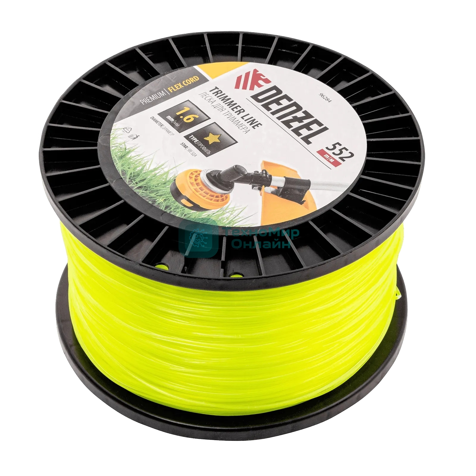 Леска для триммера Denzel звезда, 1,6мм х 552м, на DIN катушке FLEX CORD