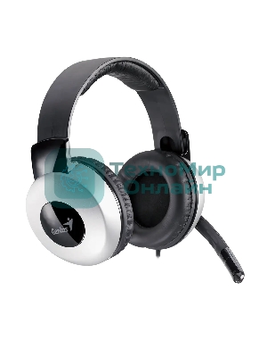 Проводные наушники Genius HS-05A серебристый/черный, полноразмерные, 2 x Jack 3.5 мм, микрофон с шумоподавлением