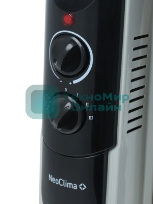 Обогреватель масляный Neoclima NC 9311, белый/черный, 2500 Вт, 25 м2, термостат