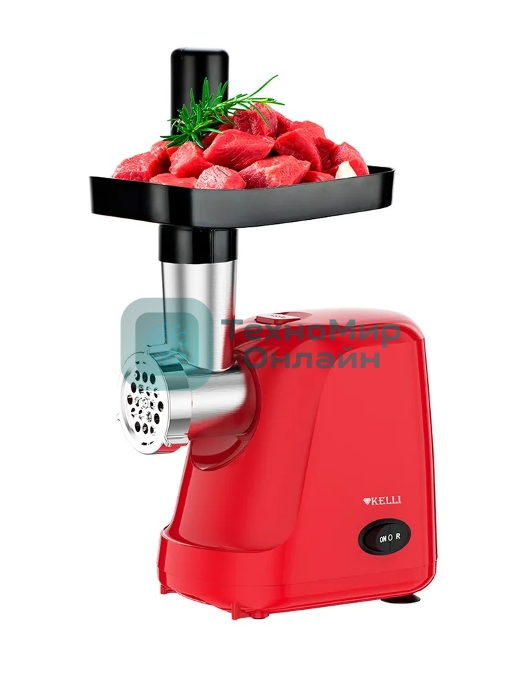 Мясорубка электрическая KELLI KL-5007 красный, 2400 Вт, 3.0 кг/мин, реверс, защита от перегрузки, насадки - 2