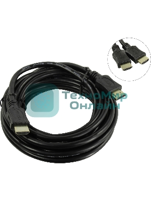 Кабель HDMI C-HM-HM-5M Wize, 5 м, v.2.0, 19M/19M, позол.разъемы, экран, черный, пакет