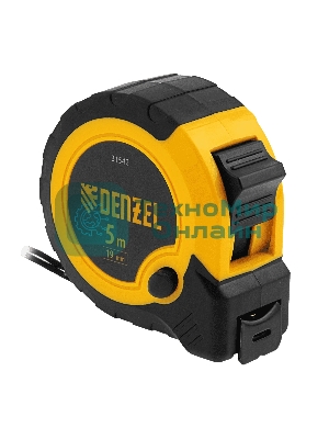 Рулетка Denzel 5м х 19мм, двухкомп. корпус, кнопка-пауза