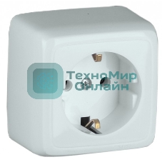 Розетка наружная Hegel Альфа РА16-113 с/з, с изол. пластиной белая