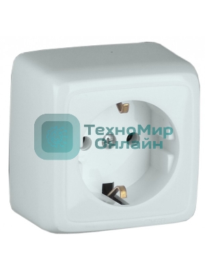 Розетка наружная Hegel Альфа РА16-113 с/з, с изол. пластиной белая