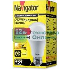Лампа светодиодная Navigator NLL-A60-12-230-2.7K-E27 (Standard) 12 Вт грушевидная 2700К тепл. белый E27 900лм 176-264В