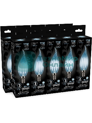Лампа светодиодная филаментная Gauss Filament 11Вт цок.:E14 свеча 220B св.свеч.бел.нейт. CF35 (упак.:10шт)