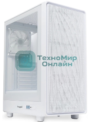 Компьютерный корпус HSPD M510, Mesh Mid Tower, белый, TG, 0.5 SPCC, 4x120мм ARGb ATX, mATX, mITX 180/280/160мм 1x2.5
