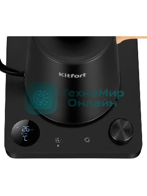 Чайник электрический Kitfort КТ-6726 1л. 1200Вт черный/дерево корпус: нерж.сталь/пластик