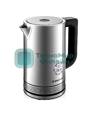Чайник электрический BRAYER BR1060 2200 Вт, 1.7 л, стальной/черный