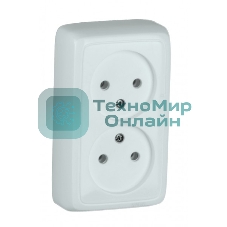 Розетка двойная наружная HEGEL РА16-143 с изоляционной пластиной белая